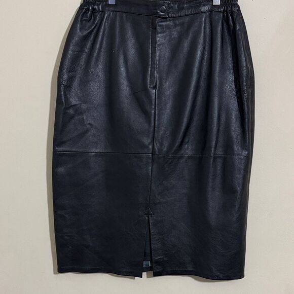 Genuine Leather Midi Pencil Skirt Black Size 16 Classic Minimalist Streetwear - Picture 2 of 9